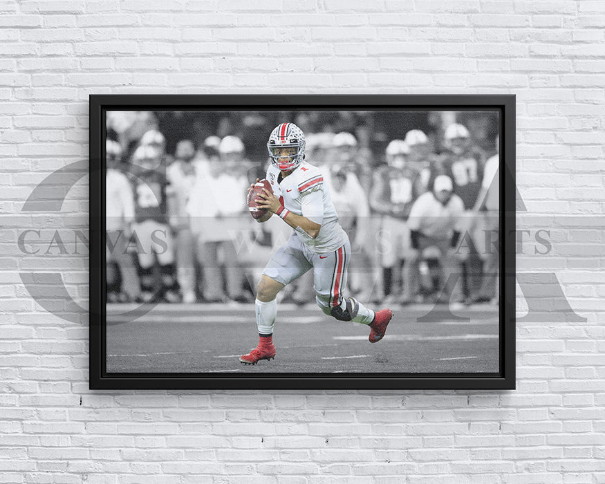 Justin Fields Black & White Canvas Art American Football Canvas Wall Art