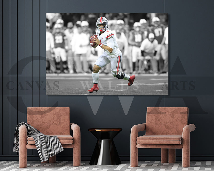 Justin Fields Black & White Canvas Art American Football Canvas Wall Art