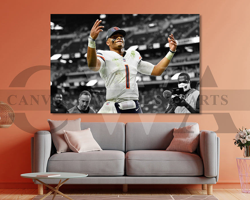 Justin Fields Black & White Canvas Art American Football Canvas Wall Art