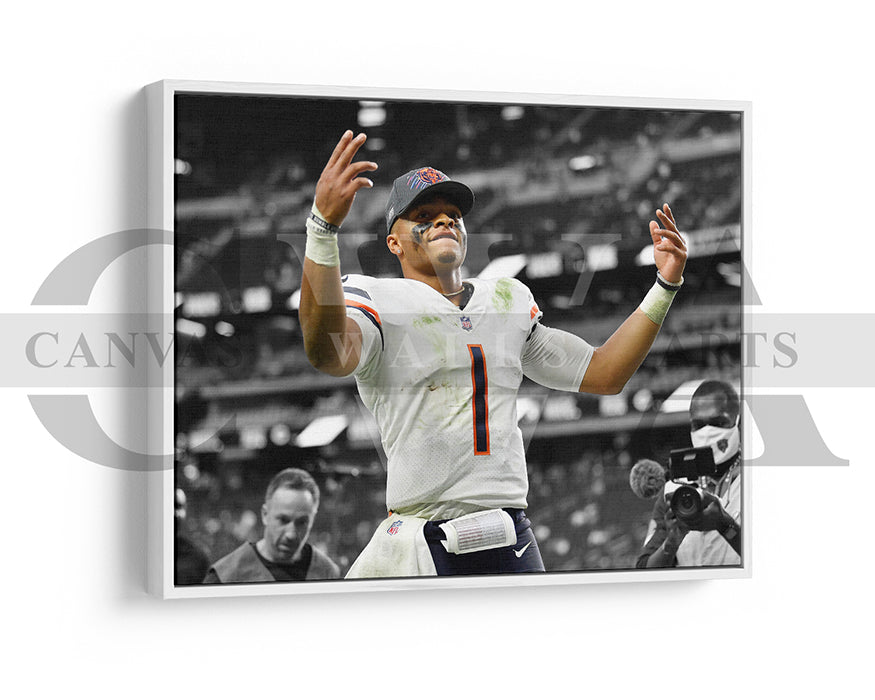 Justin Fields Black & White Canvas Art American Football Canvas Wall Art