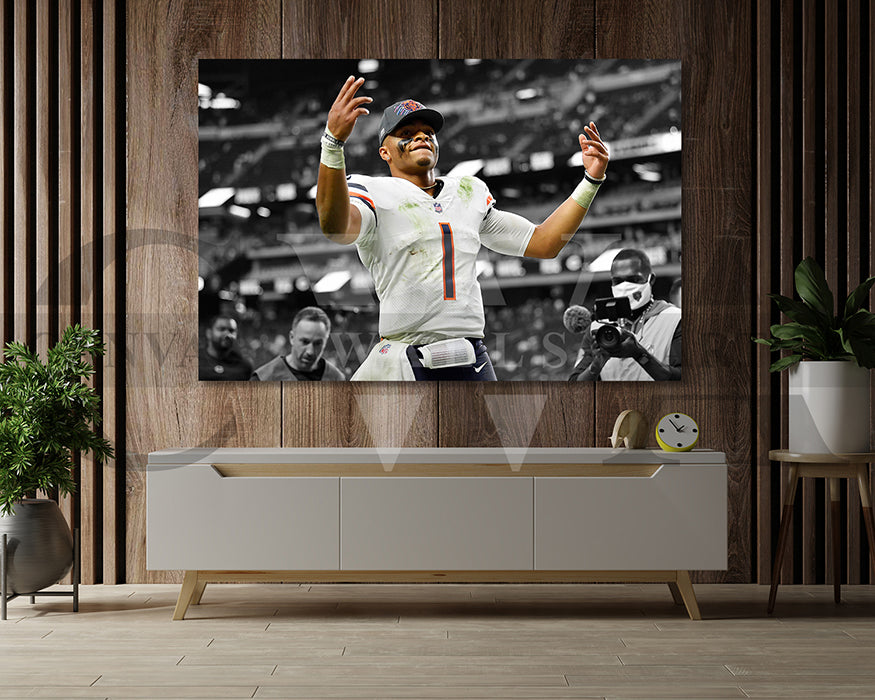 Justin Fields Black & White Canvas Art American Football Canvas Wall Art