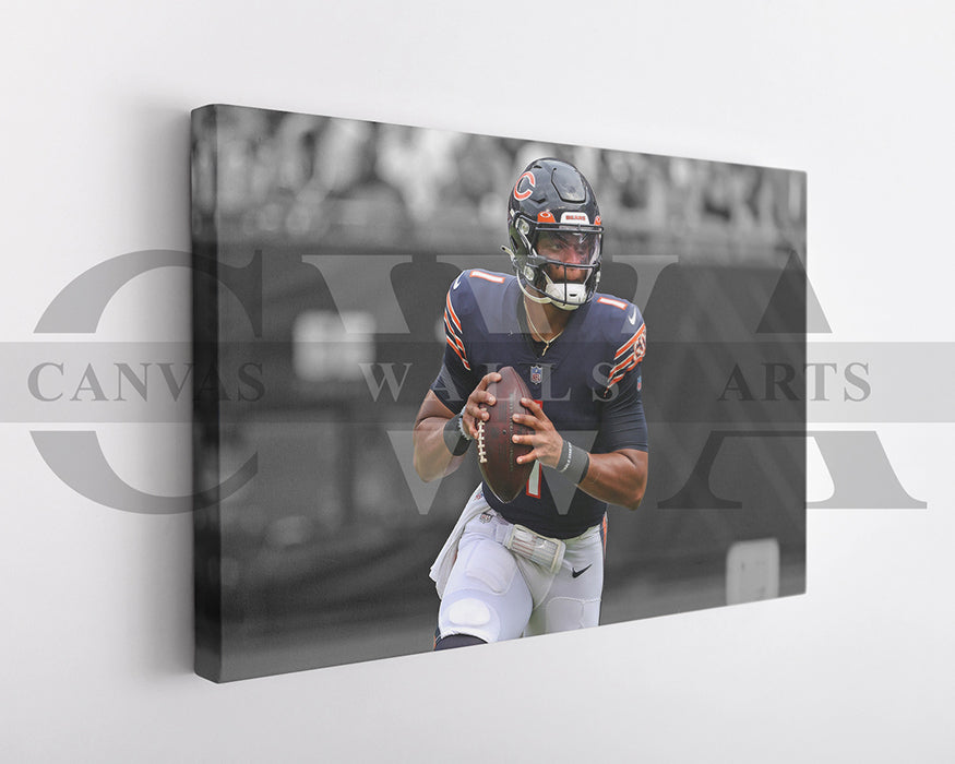 Justin Fields Black & White Canvas Art American Football Canvas Wall Art