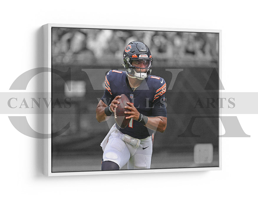 Justin Fields Black & White Canvas Art American Football Canvas Wall Art