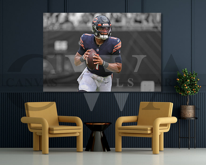 Justin Fields Black & White Canvas Art American Football Canvas Wall Art