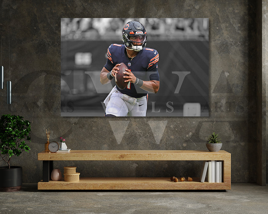 Justin Fields Black & White Canvas Art American Football Canvas Wall Art