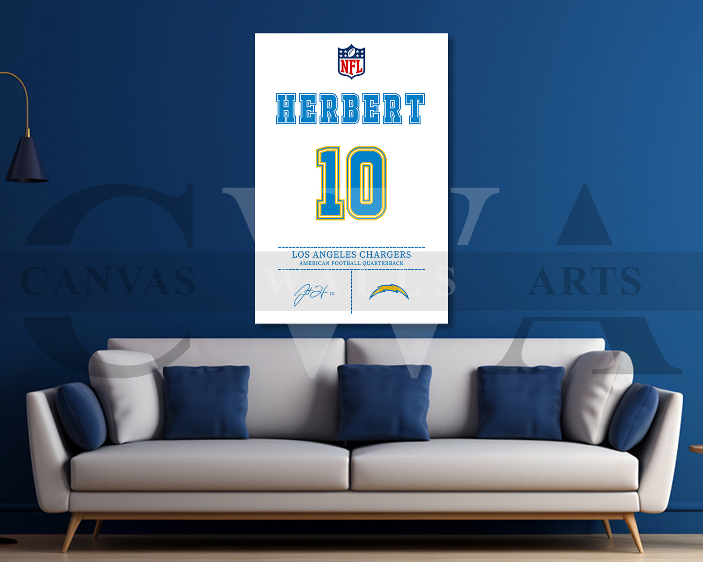 Justin Herbert Jersey Canvas Wall Art NFL Jersey Poster Print Canvas Frame Ready To Hang