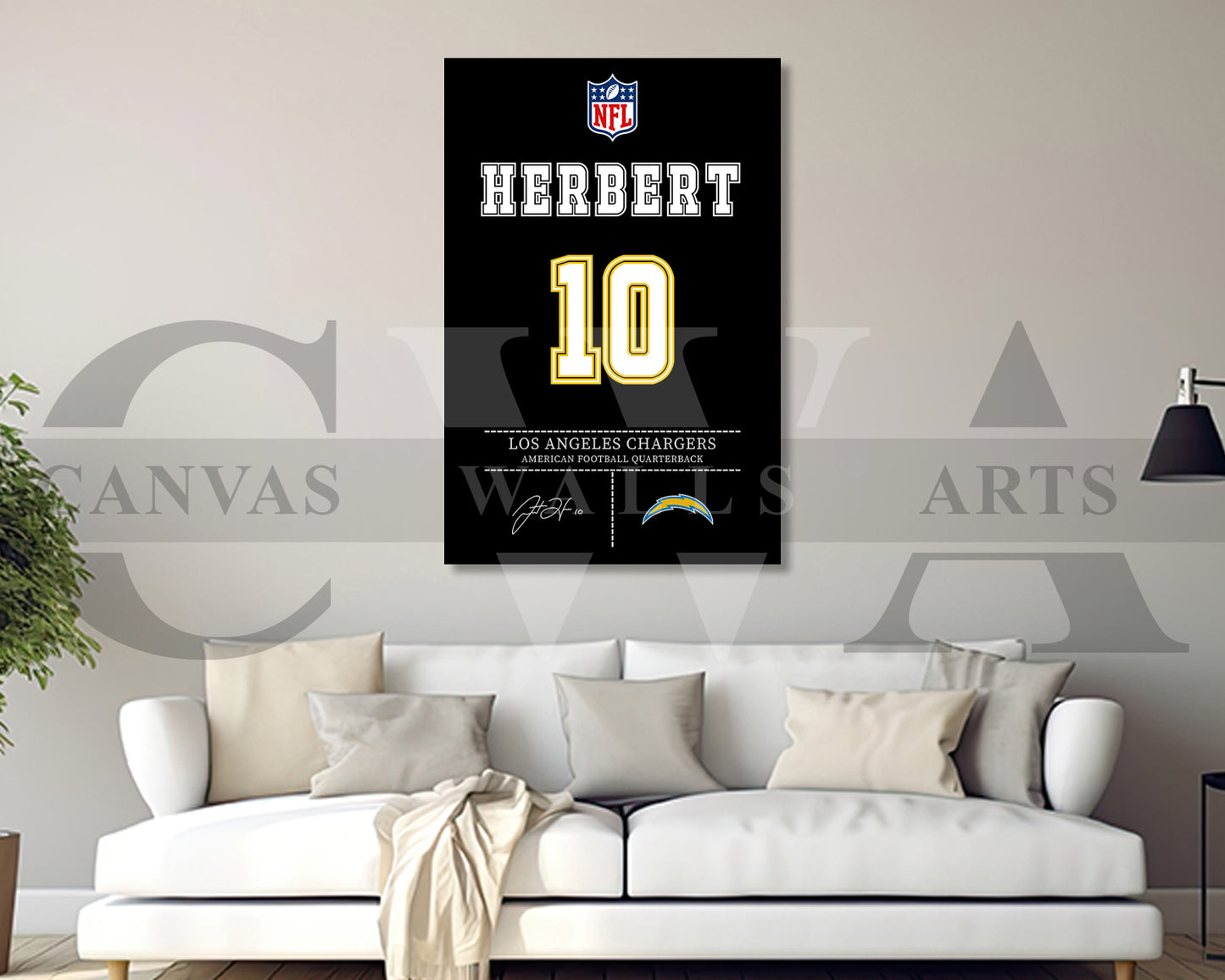 Justin Herbert Jersey Canvas Wall Art NFL Jersey Poster Print Sports Canvas Wall Art