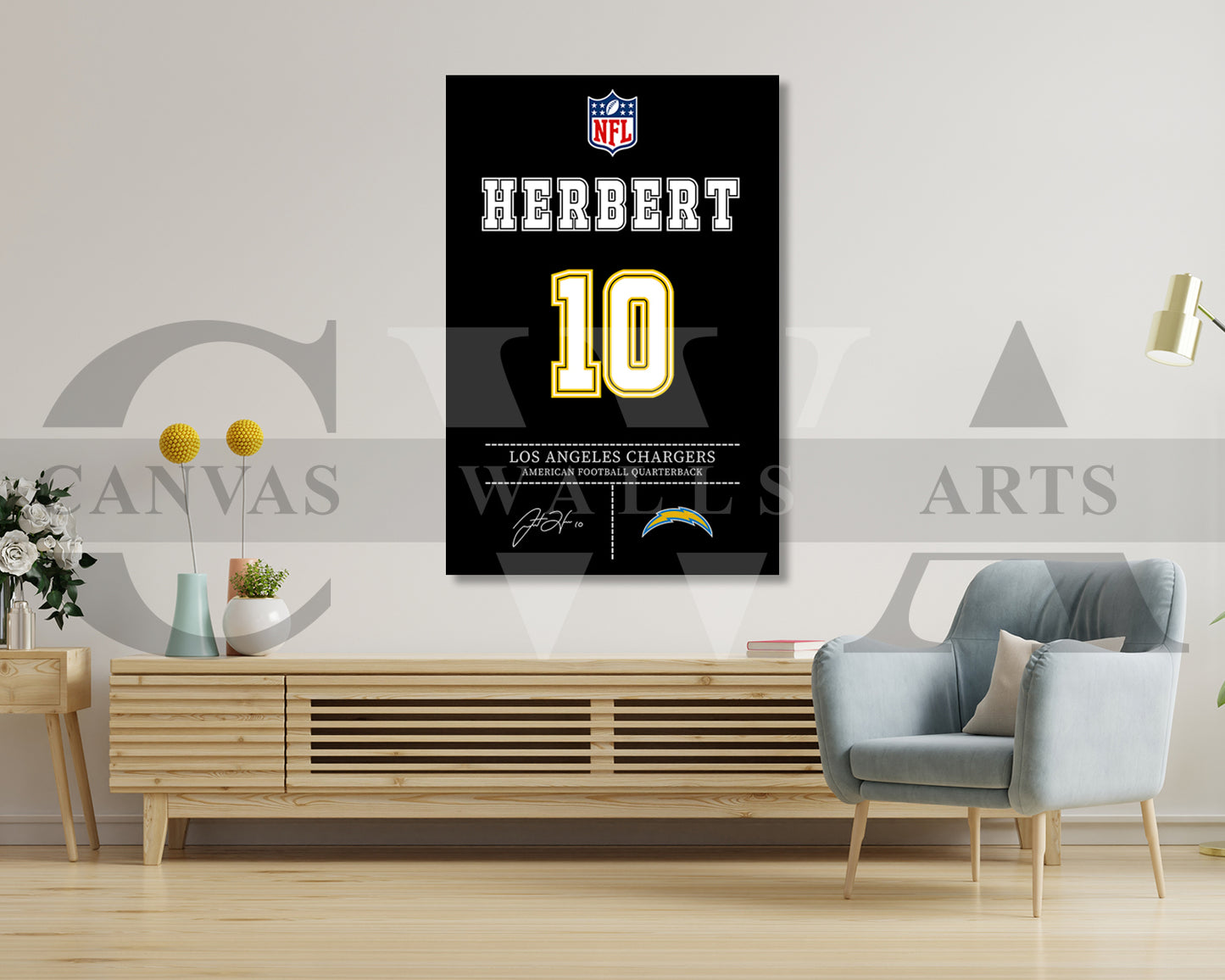 Justin Herbert Jersey Canvas Wall Art NFL Jersey Poster Print Sports Canvas Wall Art
