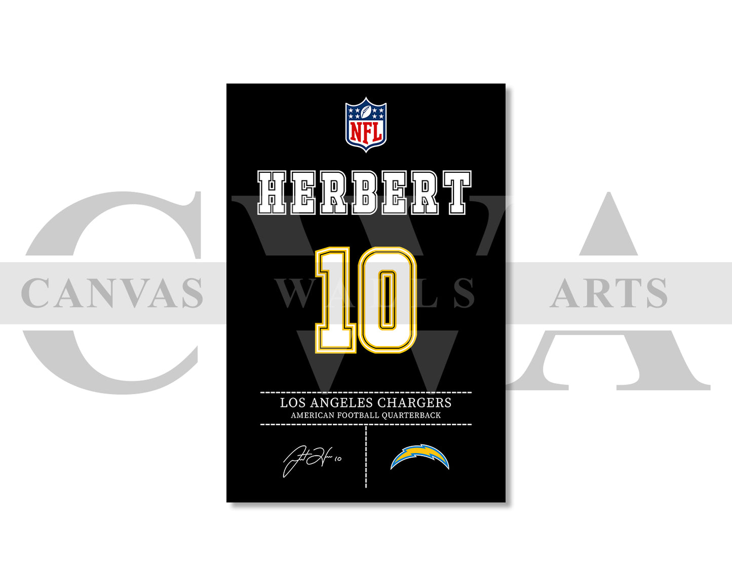 Justin Herbert Jersey Canvas Wall Art NFL Jersey Poster Print Sports Canvas Wall Art