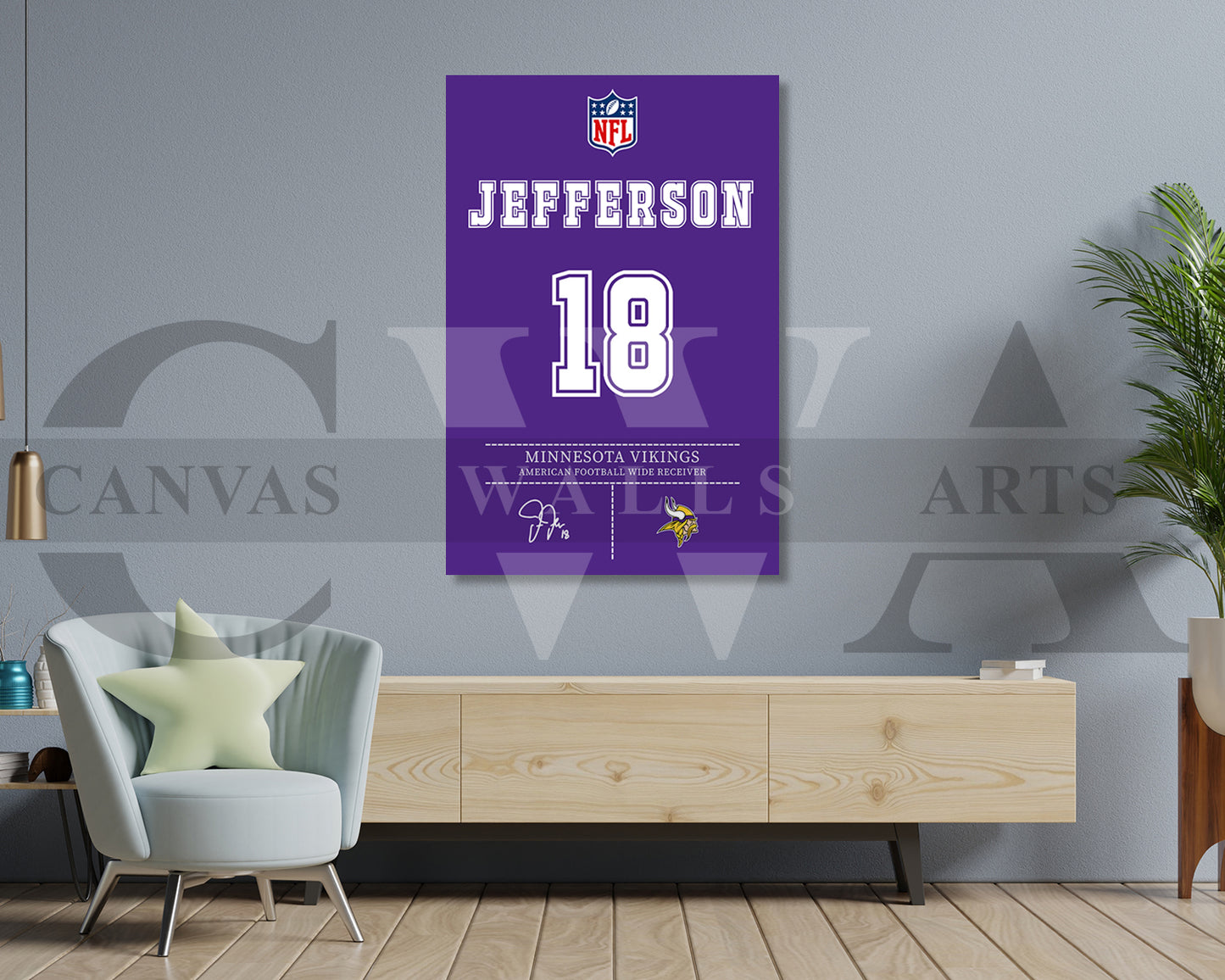 Justin Jefferson Jersey Canvas Wall Art NFL Jersey Poster Print Sports Canvas Wall Art