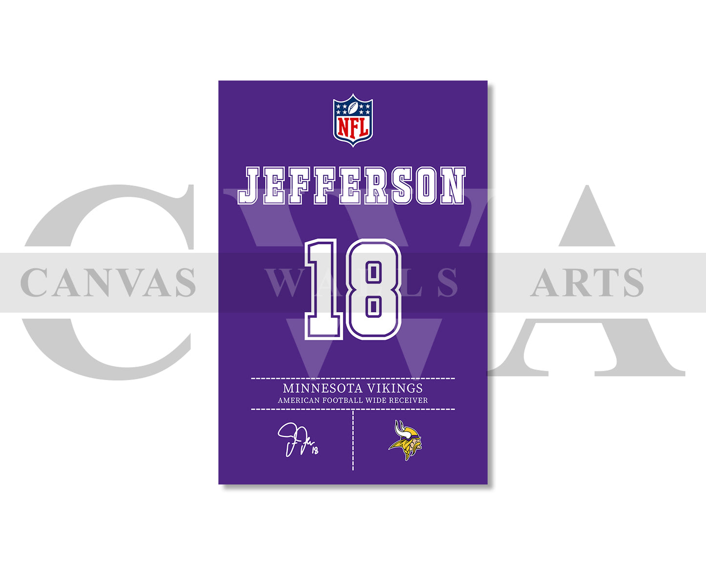 Justin Jefferson Jersey Canvas Wall Art NFL Jersey Poster Print Sports Canvas Wall Art