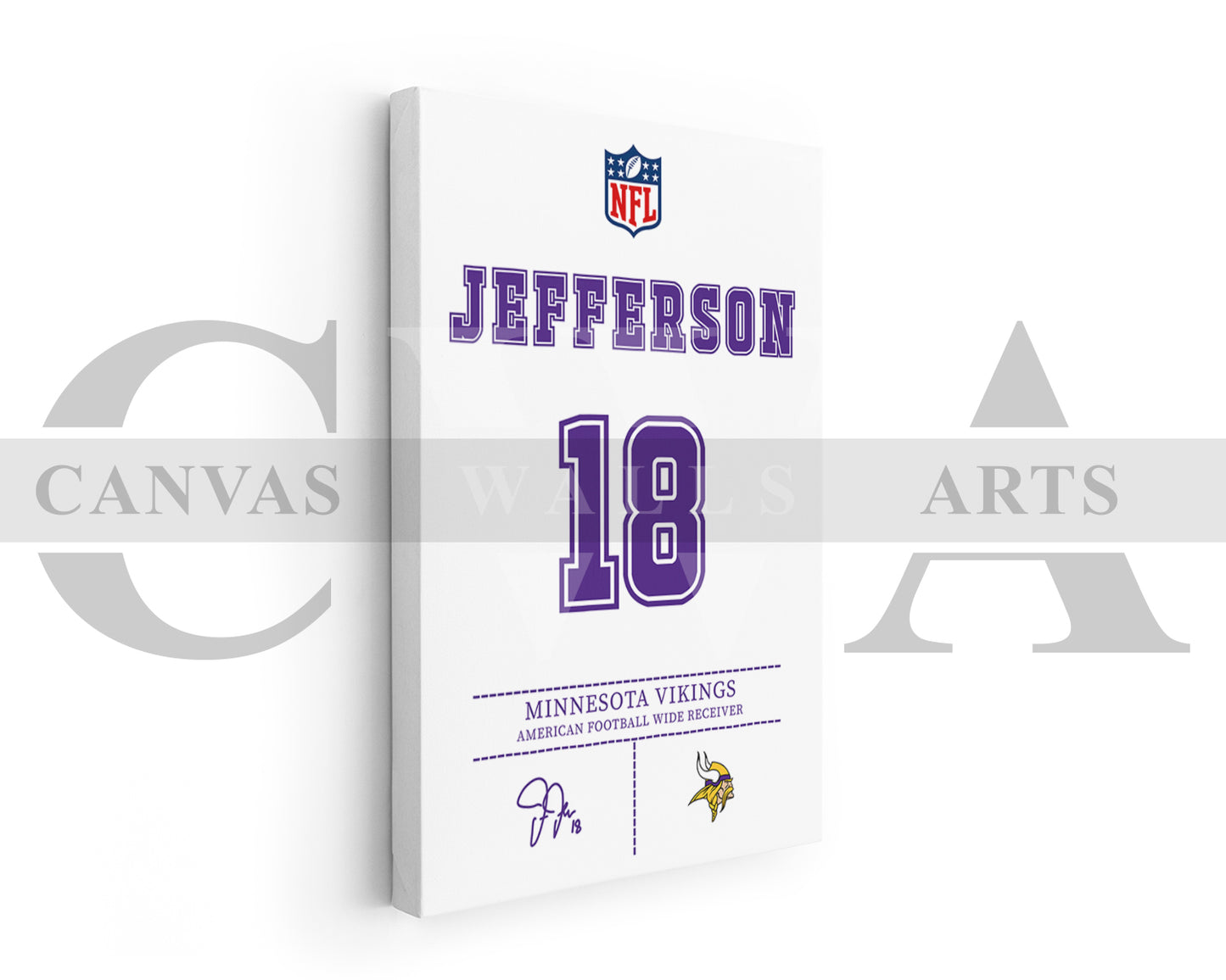 Justin Jefferson Jersey Canvas Wall Art NFL Jersey Poster Print American Football Sports Canvas Wall Art