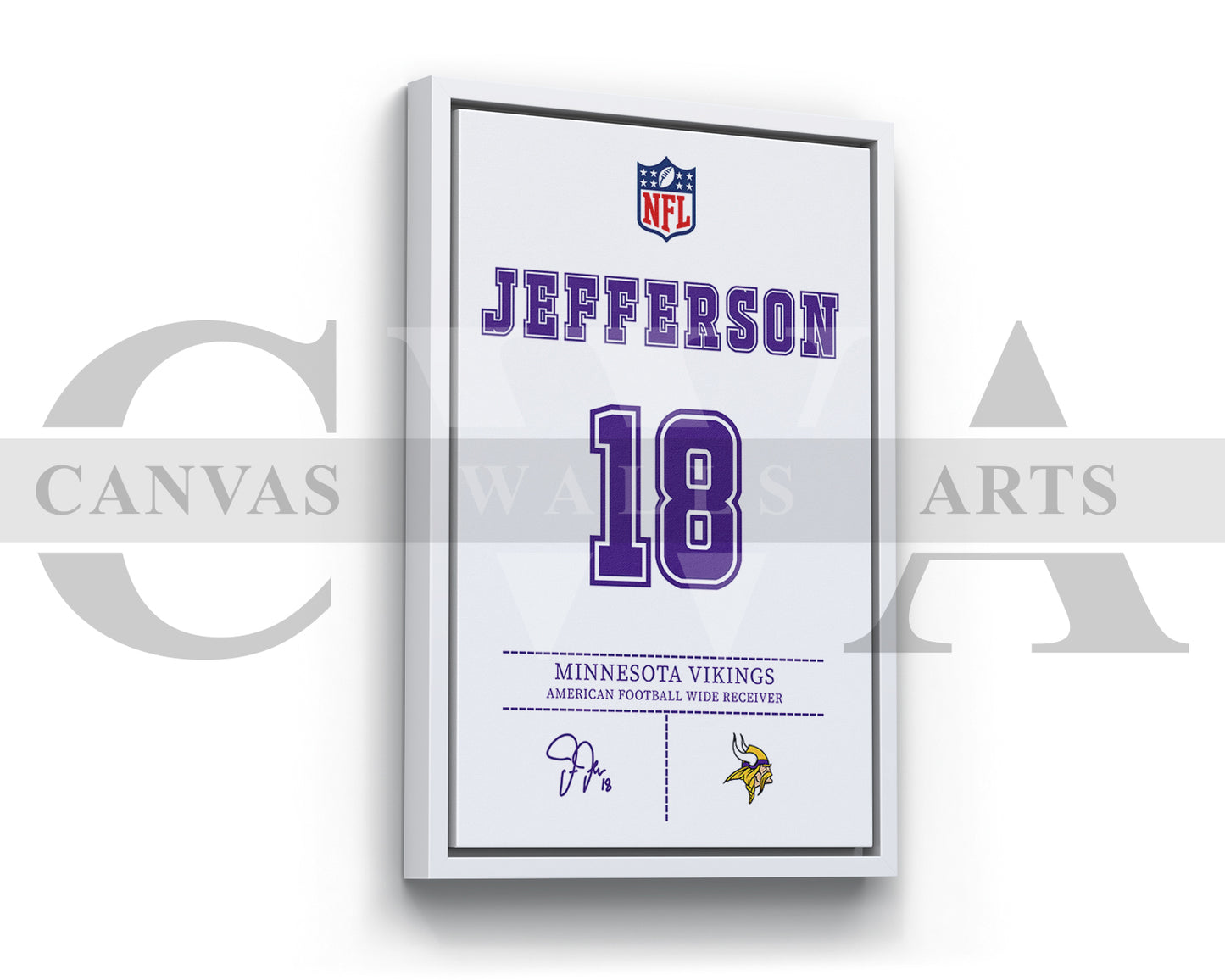 Justin Jefferson Jersey Canvas Wall Art NFL Jersey Poster Print American Football Sports Canvas Wall Art