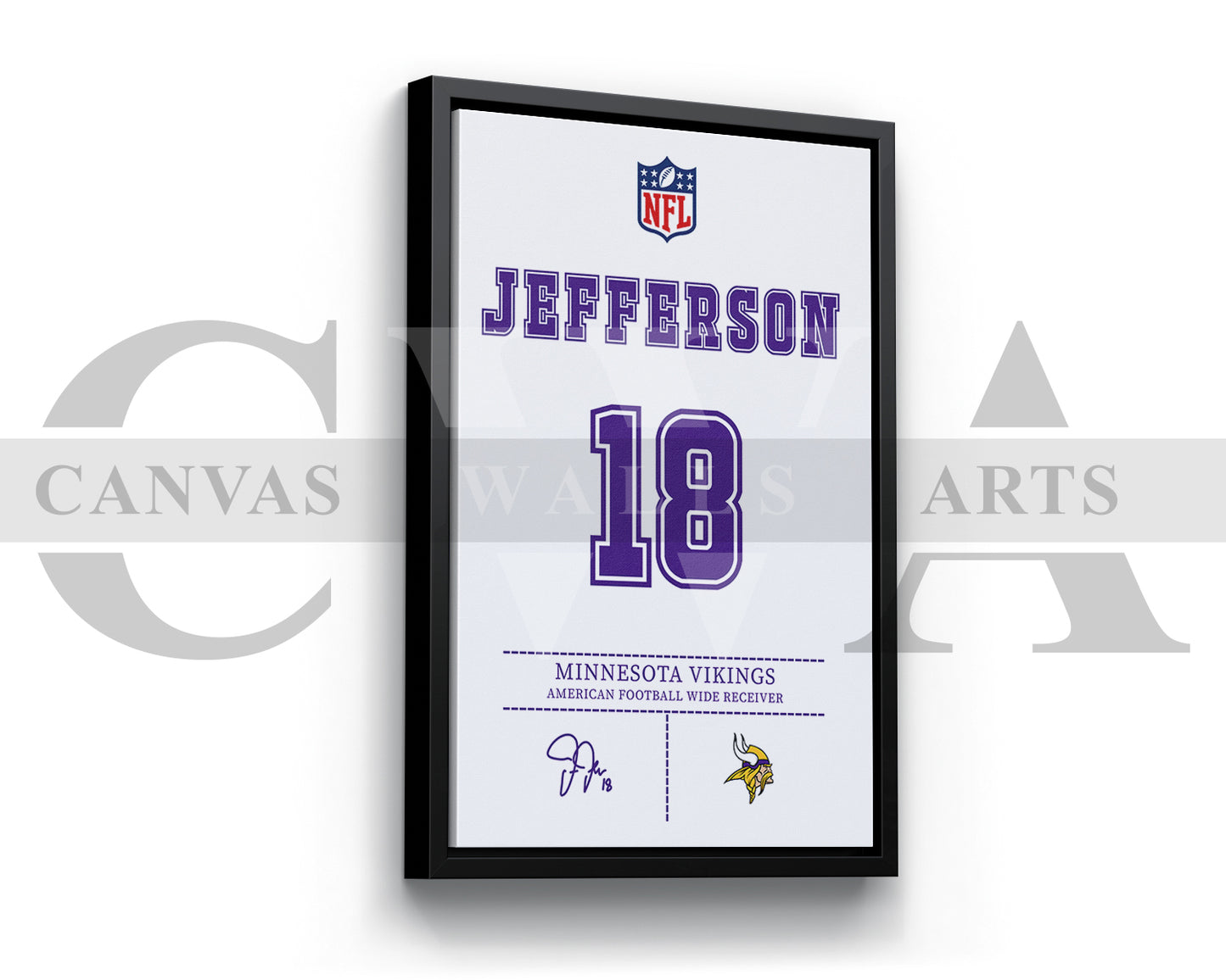 Justin Jefferson Jersey Canvas Wall Art NFL Jersey Poster Print American Football Sports Canvas Wall Art