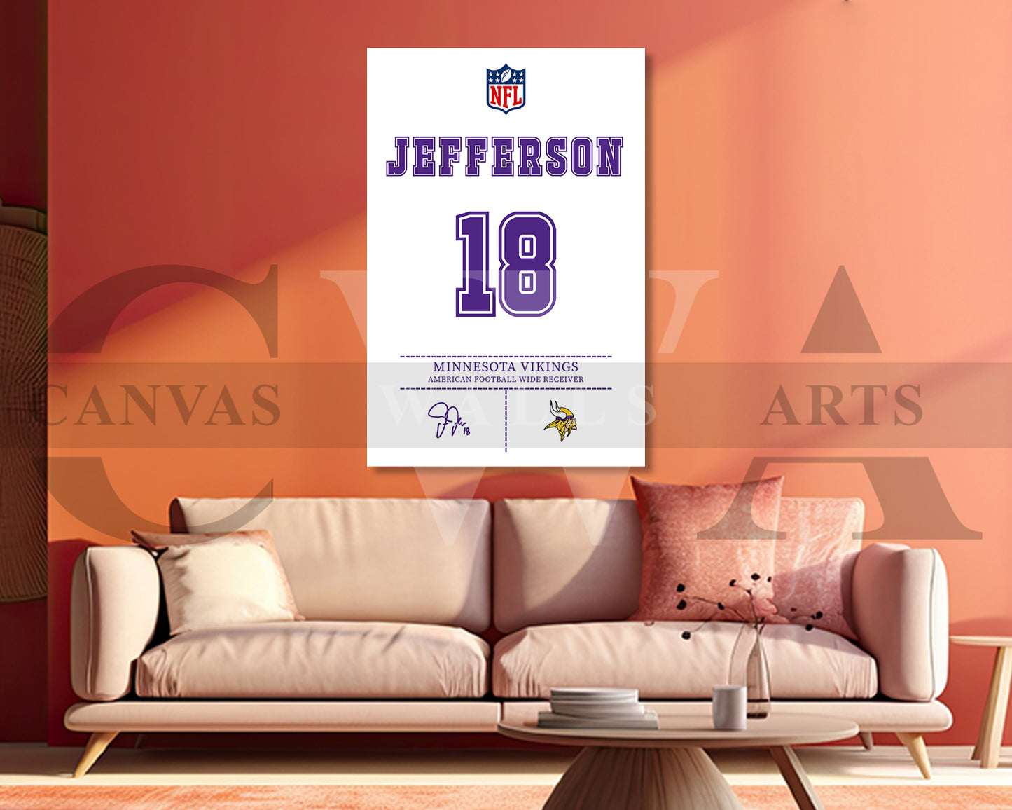 Justin Jefferson Jersey Canvas Wall Art NFL Jersey Poster Print American Football Sports Canvas Wall Art