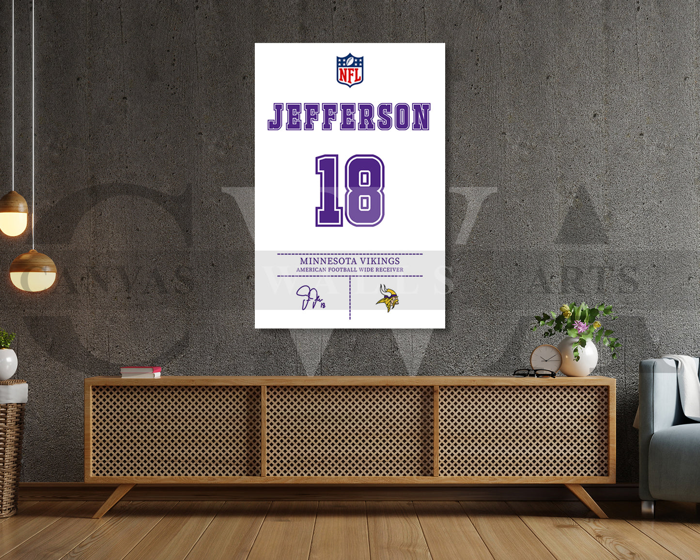 Justin Jefferson Jersey Canvas Wall Art NFL Jersey Poster Print American Football Sports Canvas Wall Art