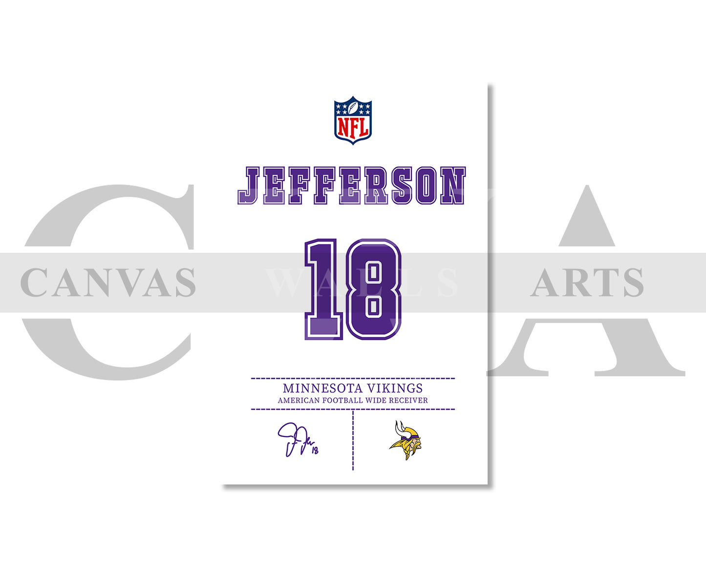 Justin Jefferson Jersey Canvas Wall Art NFL Jersey Poster Print American Football Sports Canvas Wall Art