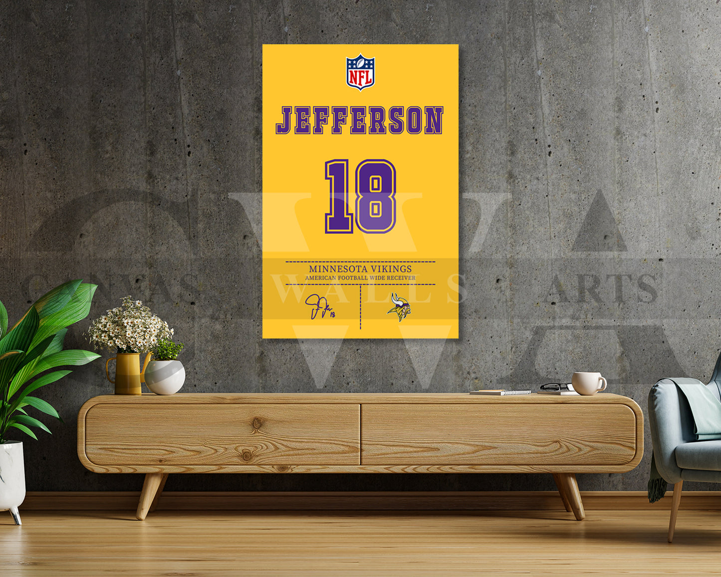 Justin Jefferson Jersey Canvas Wall Art NFL Jersey Poster Print American Football Jersey Canvas Wall Art