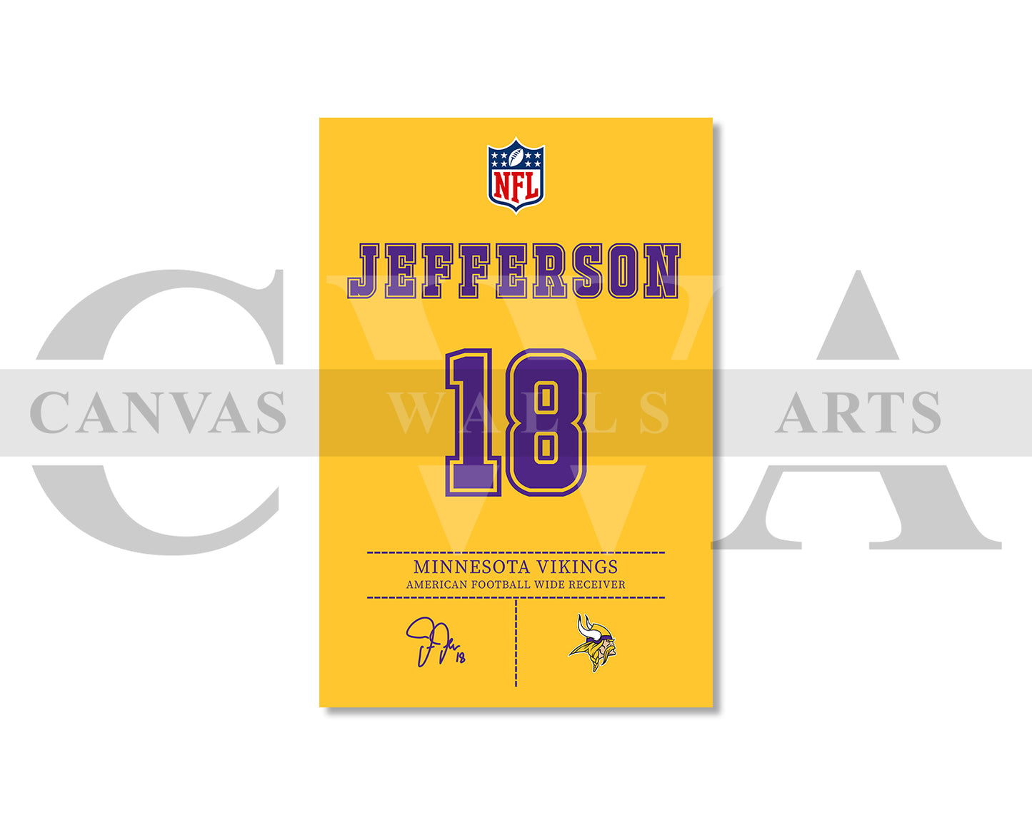 Justin Jefferson Jersey Canvas Wall Art NFL Jersey Poster Print American Football Jersey Canvas Wall Art