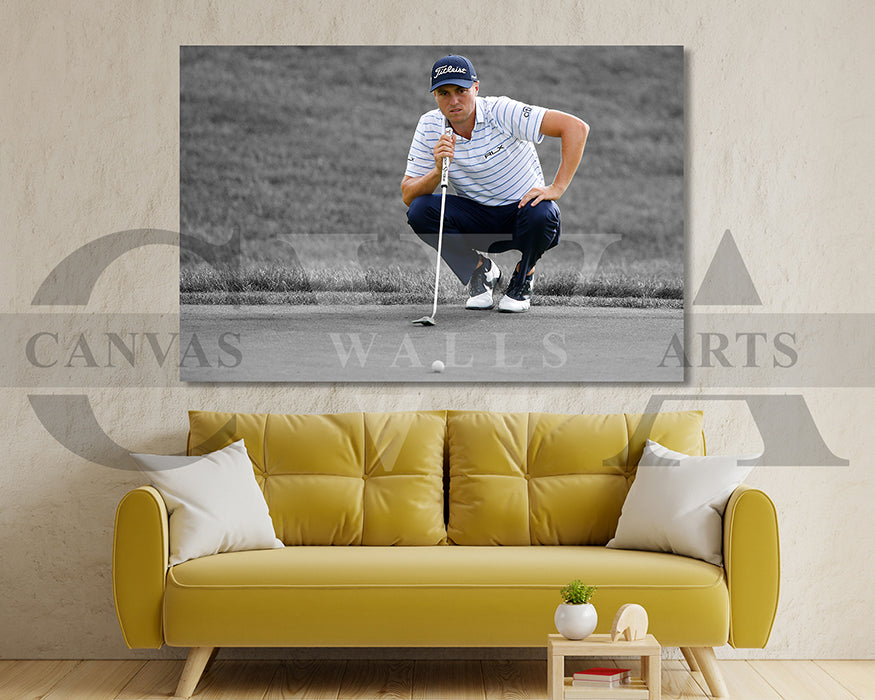 Justin Thomas Black & White Canvas Art Golf Canvas Wall Art