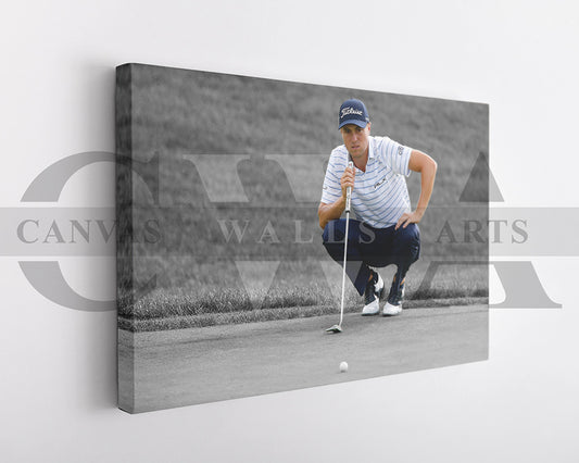 Justin Thomas Black & White Canvas Art Golf Canvas Wall Art