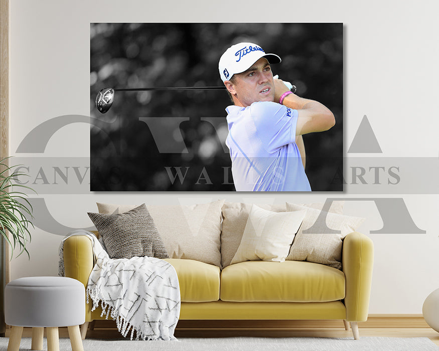 Justin Thomas Black & White Canvas Art Golf Canvas Wall Art