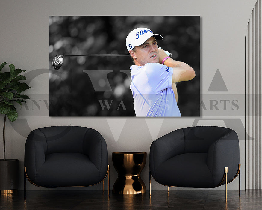 Justin Thomas Black & White Canvas Art Golf Canvas Wall Art