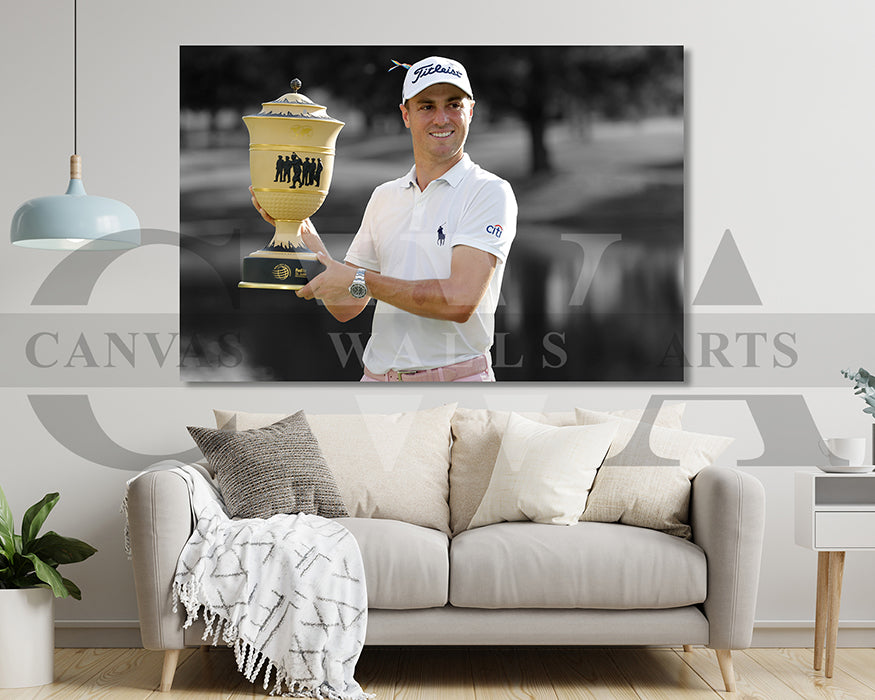 Justin Thomas Black & White Canvas Art Golf Canvas Wall Art