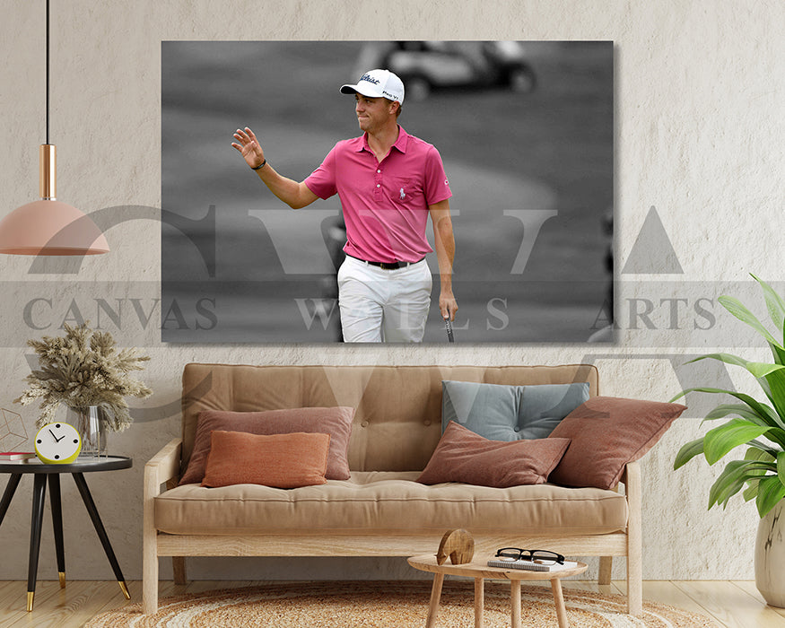 Justin Thomas Black & White Canvas Art Golf Canvas Wall Art