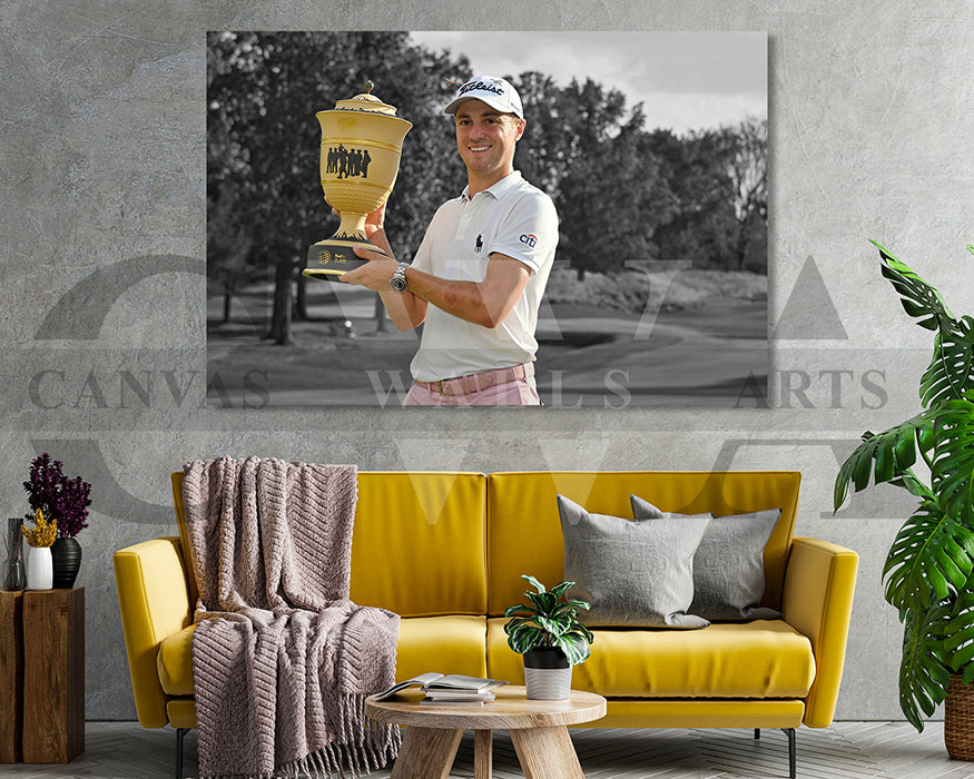 Justin Thomas Black & White Canvas Art Golf Canvas Wall Art