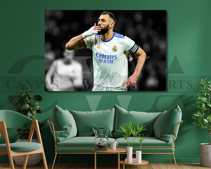 Karim Benzema Black & White Canvas Art Soccer Canvas Wall Art