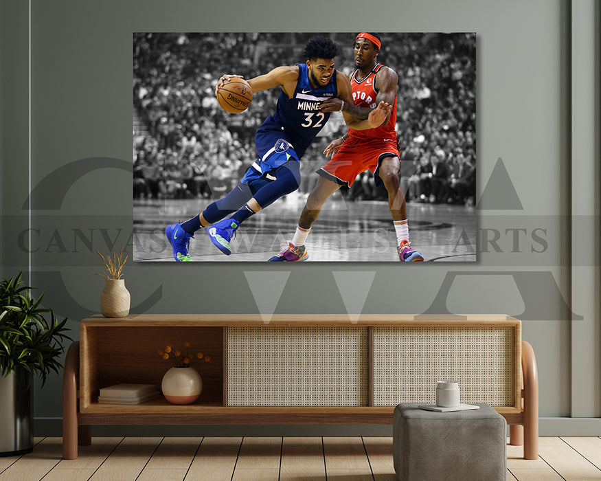 Karl-Anthony Towns Black & White Canvas Art Basketball Canvas Wall Art