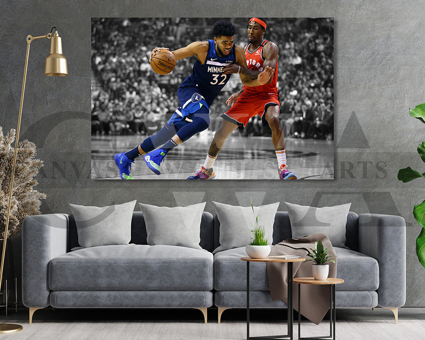 Karl-Anthony Towns Black & White Canvas Art Basketball Canvas Wall Art