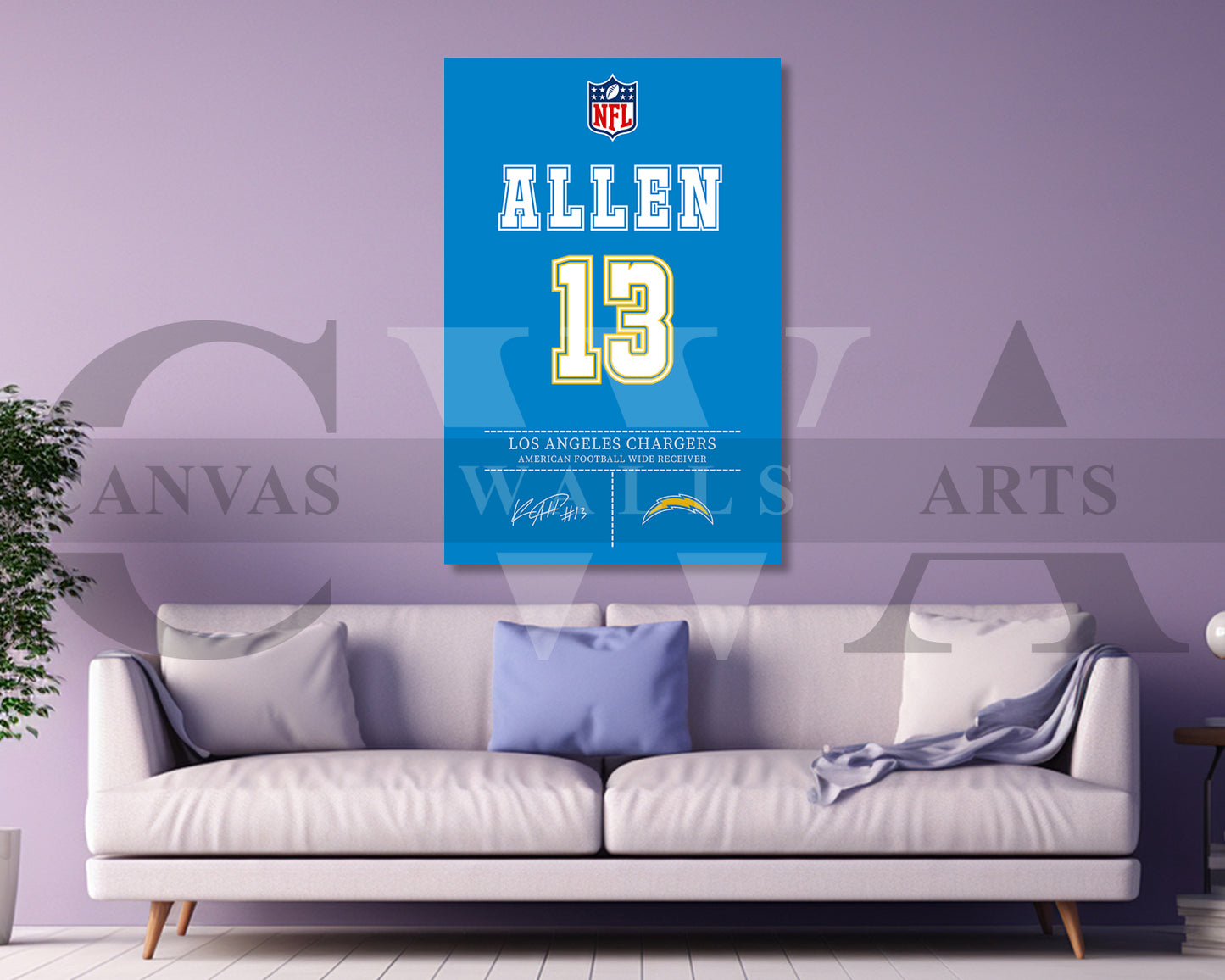 Keenan Allen Jersey Canvas Wall Art NFL Jersey Poster Print Canvas Frame Ready To Hang