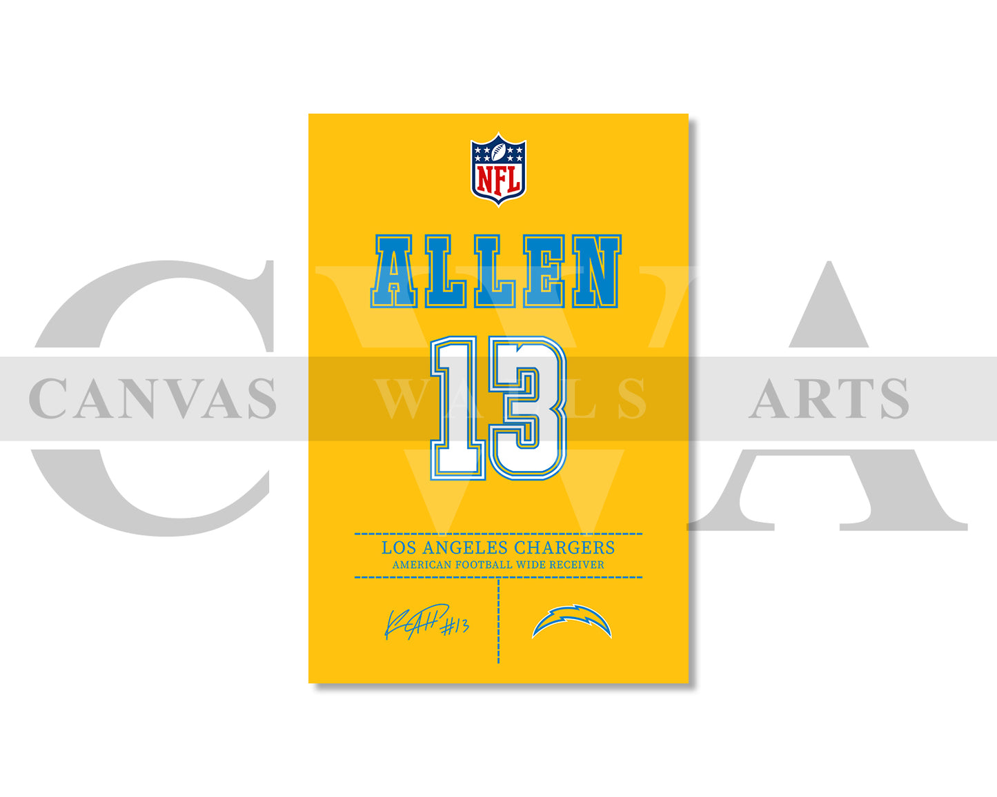Keenan Allen Jersey Canvas Wall Art NFL Jersey Poster Print Sports Canvas Print