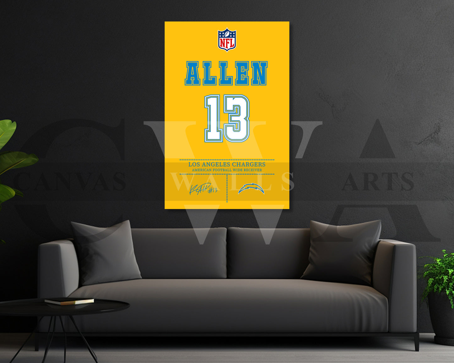 Keenan Allen Jersey Canvas Wall Art NFL Jersey Poster Print Sports Canvas Print