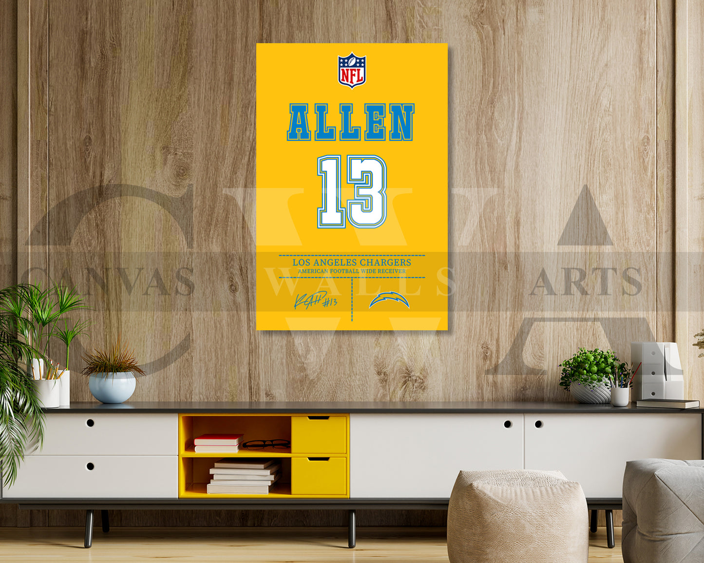 Keenan Allen Jersey Canvas Wall Art NFL Jersey Poster Print Sports Canvas Print
