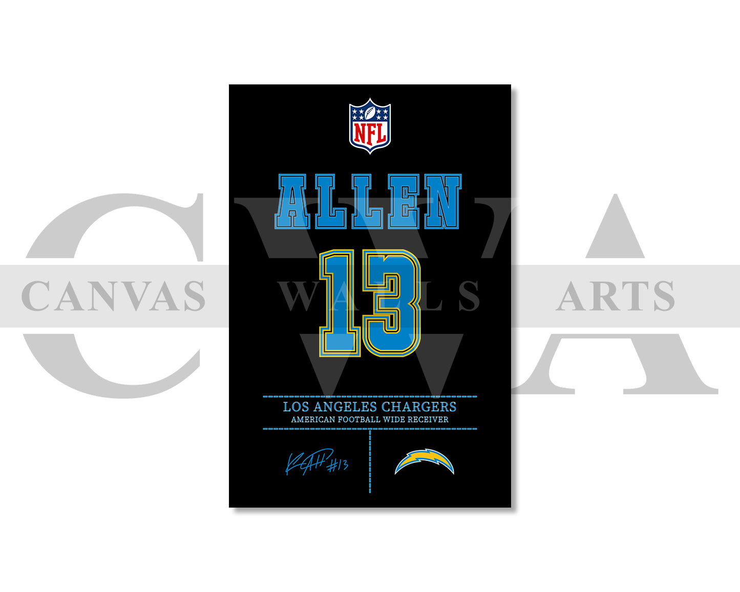 Keenan Allen Jersey Canvas Wall Art NFL Jersey Poster Print American Football Jersey Canvas Print