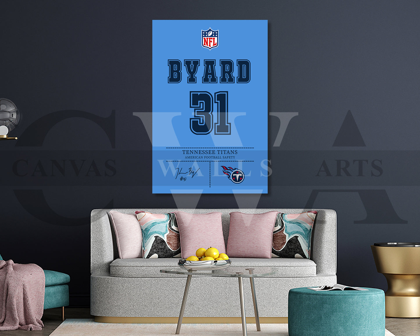 Kevin Byard III Jersey Canvas Wall Art NFL Jersey Poster Print American Football Sports Canvas Print