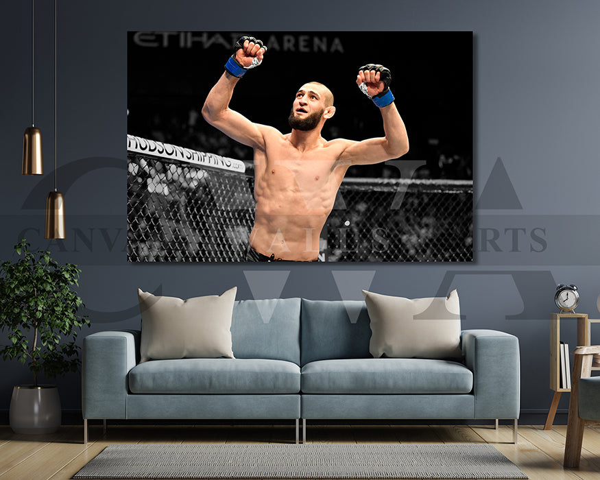 Khamzat Chimaev Black & White Canvas Art MMA Canvas Wall Art