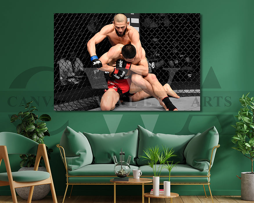 Khamzat Chimaev Black & White Canvas Art MMA Canvas Wall Art