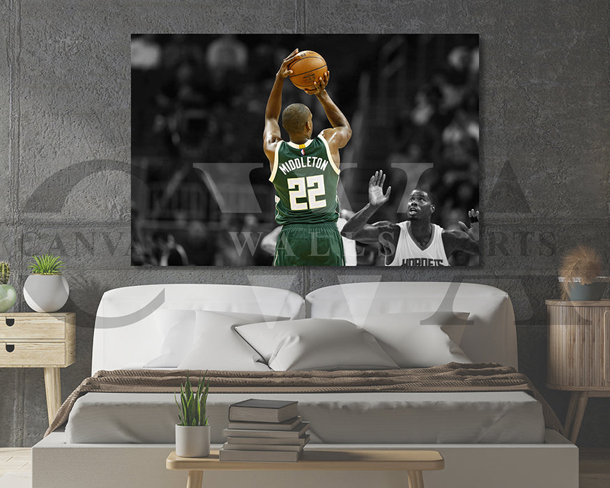Khris Middleton Black & White Canvas Art Basketball Canvas Wall Art