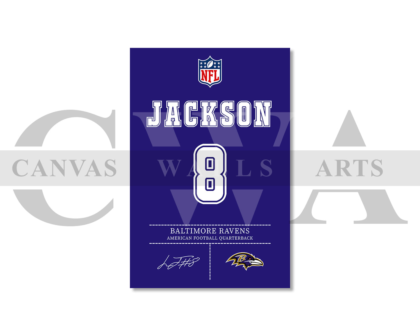 Lamar Jackson Jersey Canvas Wall Art NFL Jersey Poster Print Sports Canvas Wall Art