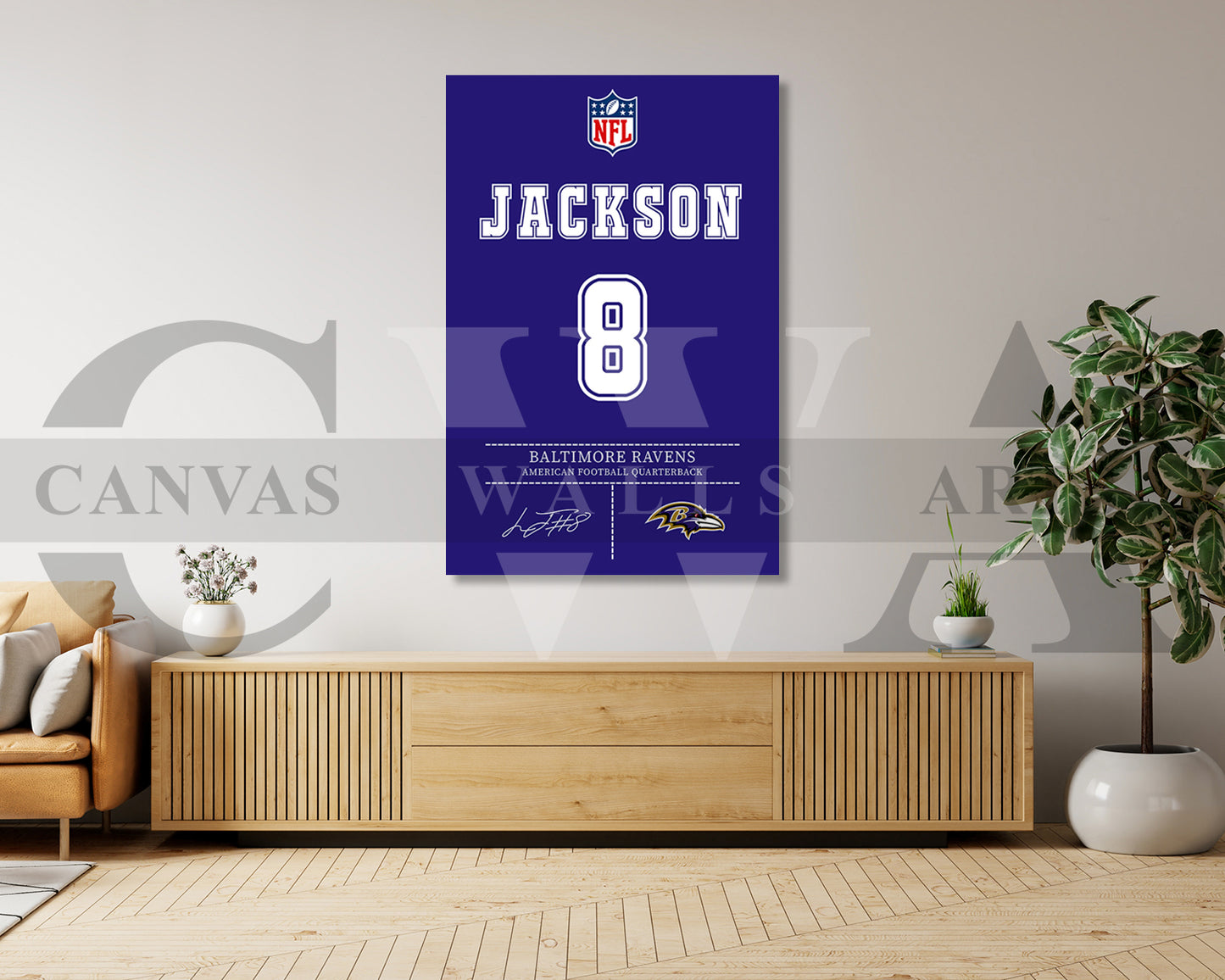 Lamar Jackson Jersey Canvas Wall Art NFL Jersey Poster Print Sports Canvas Wall Art