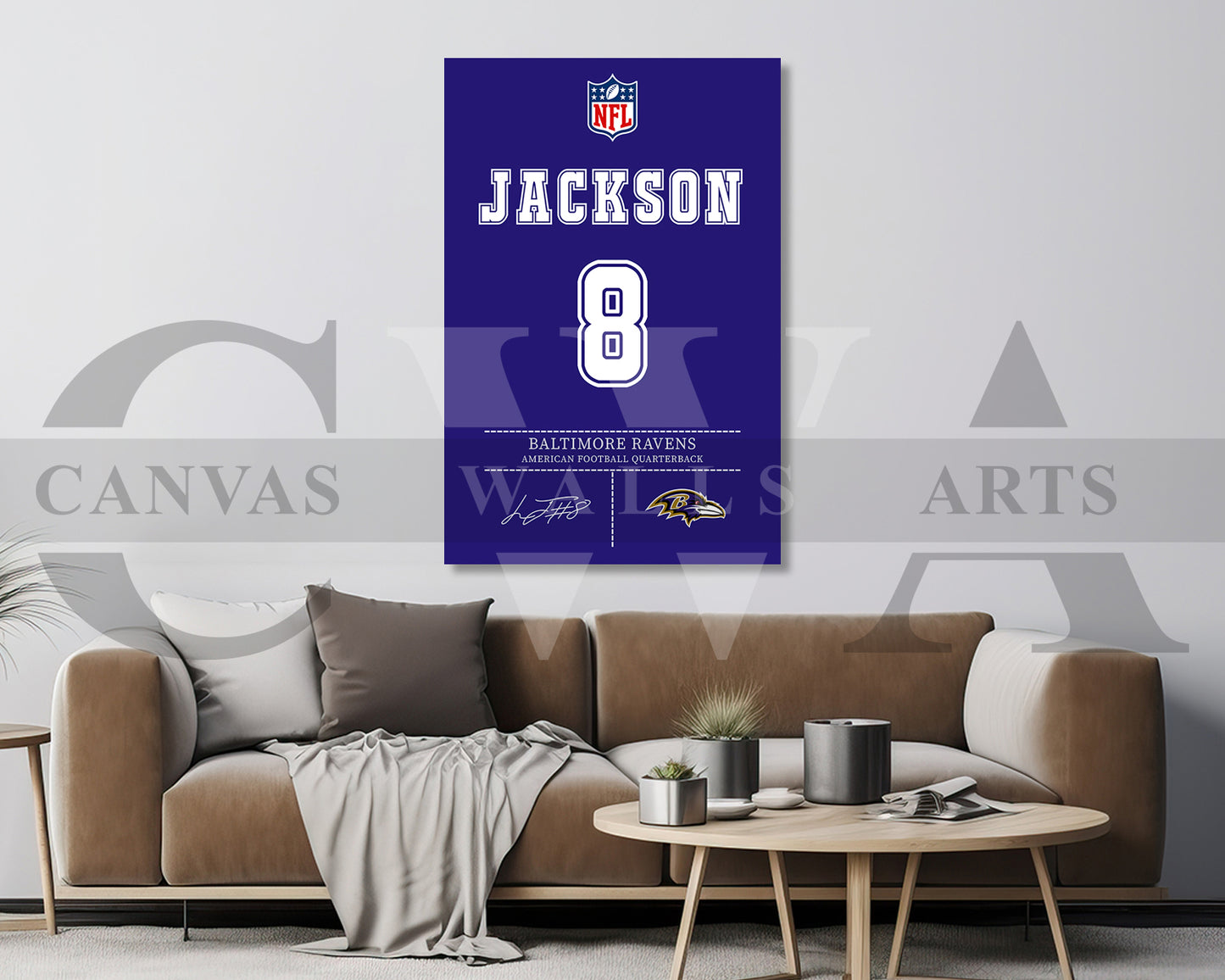 Lamar Jackson Jersey Canvas Wall Art NFL Jersey Poster Print Sports Canvas Wall Art