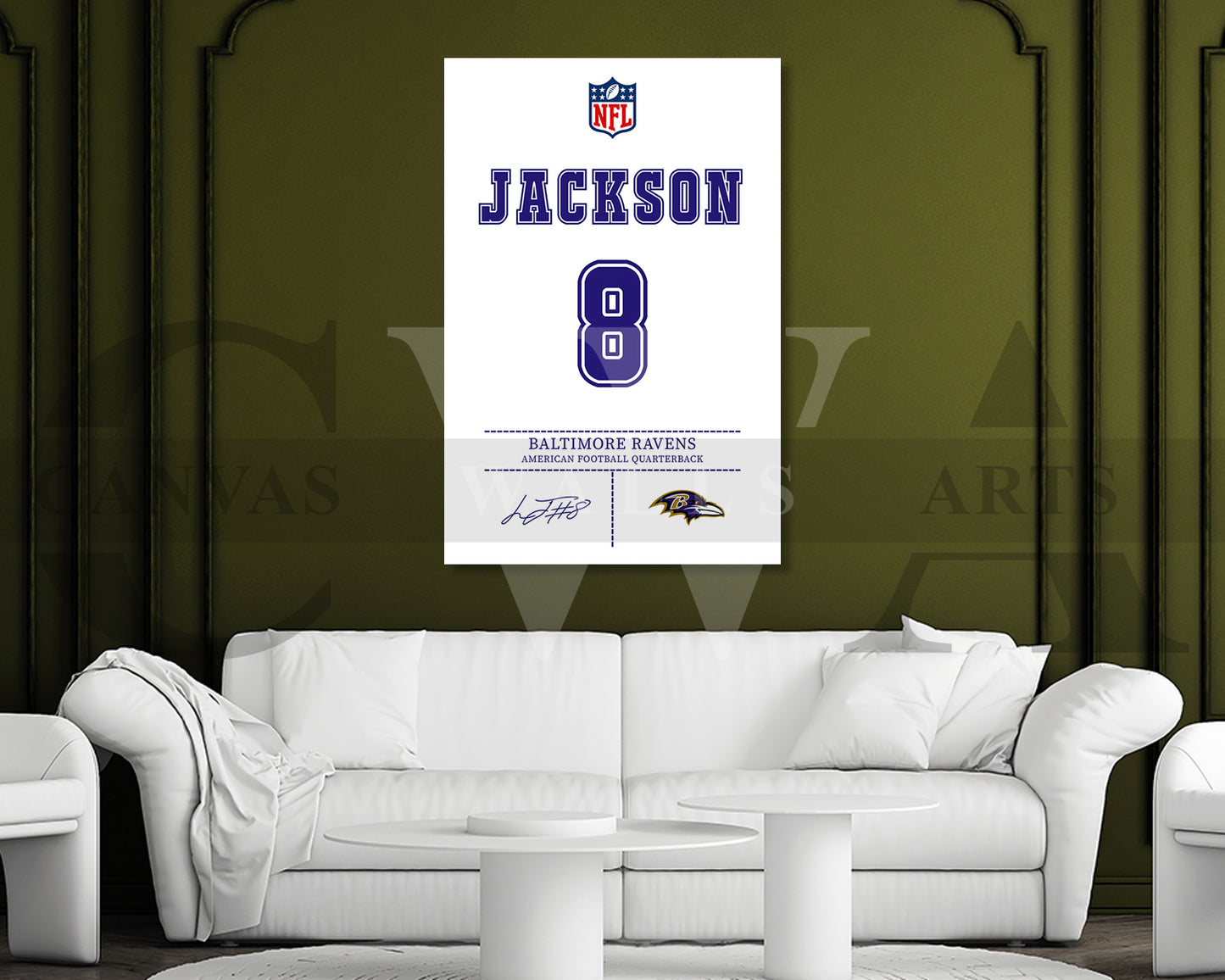 Lamar Jackson Jersey Canvas Wall Art NFL Jersey Poster Print American Football Canvas Wall Art