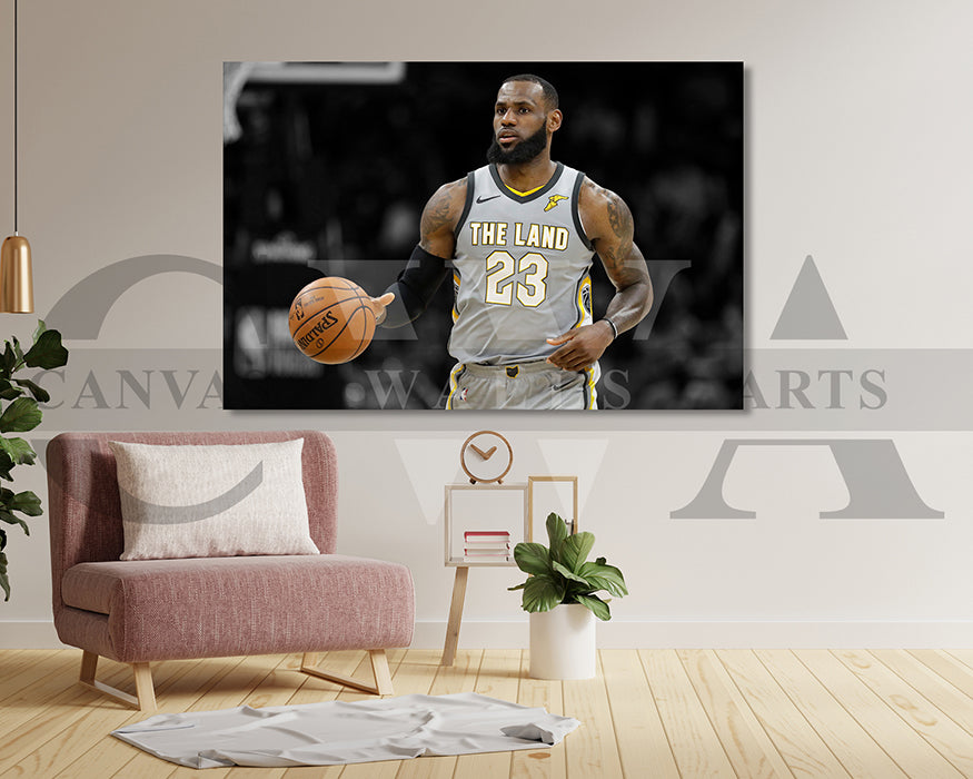 LeBron James Black & White Canvas Art Basketball Canvas Wall Art