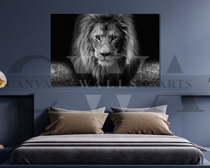 Lion Black and White Canvas Wall Art Animal Poster Print