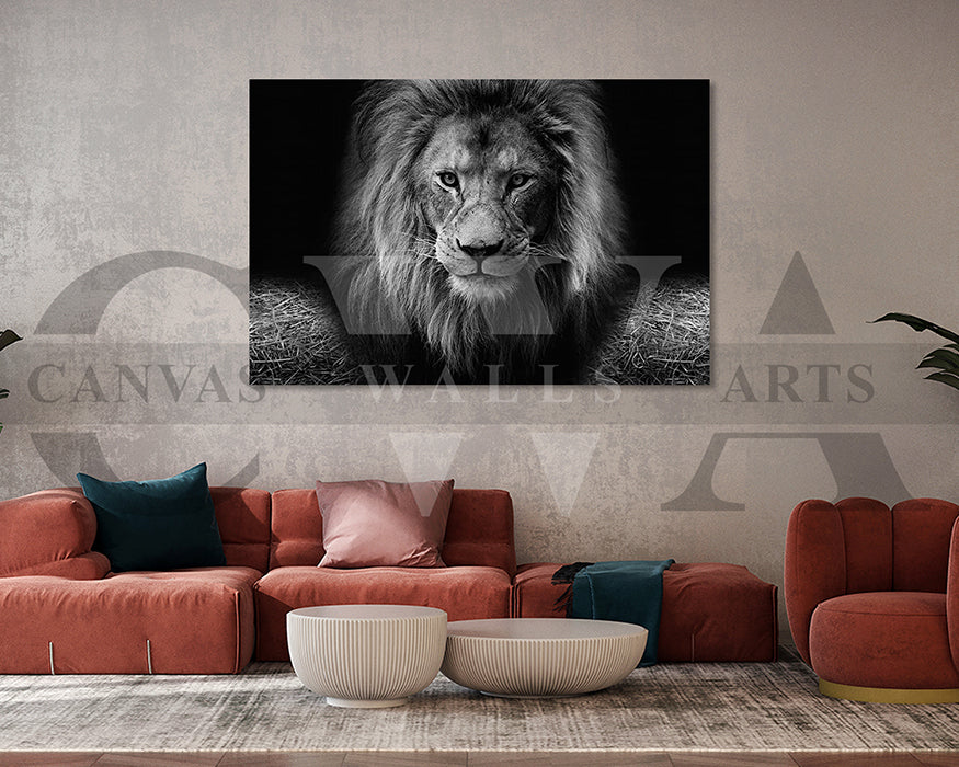 Lion Black and White Canvas Wall Art Animal Poster Print