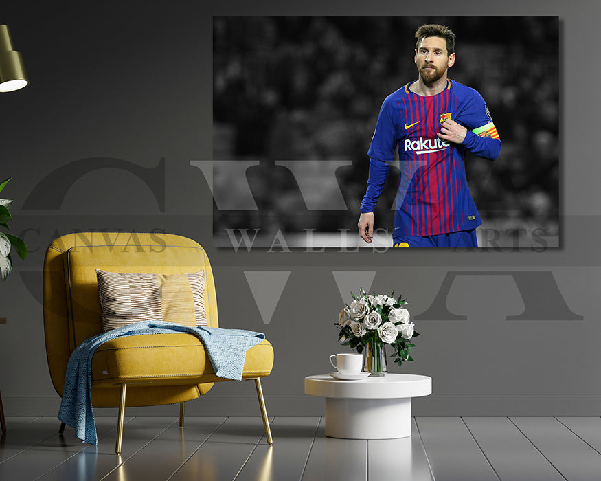 Lionel Messi Black & White Canvas Art Soccer Canvas Wall Art